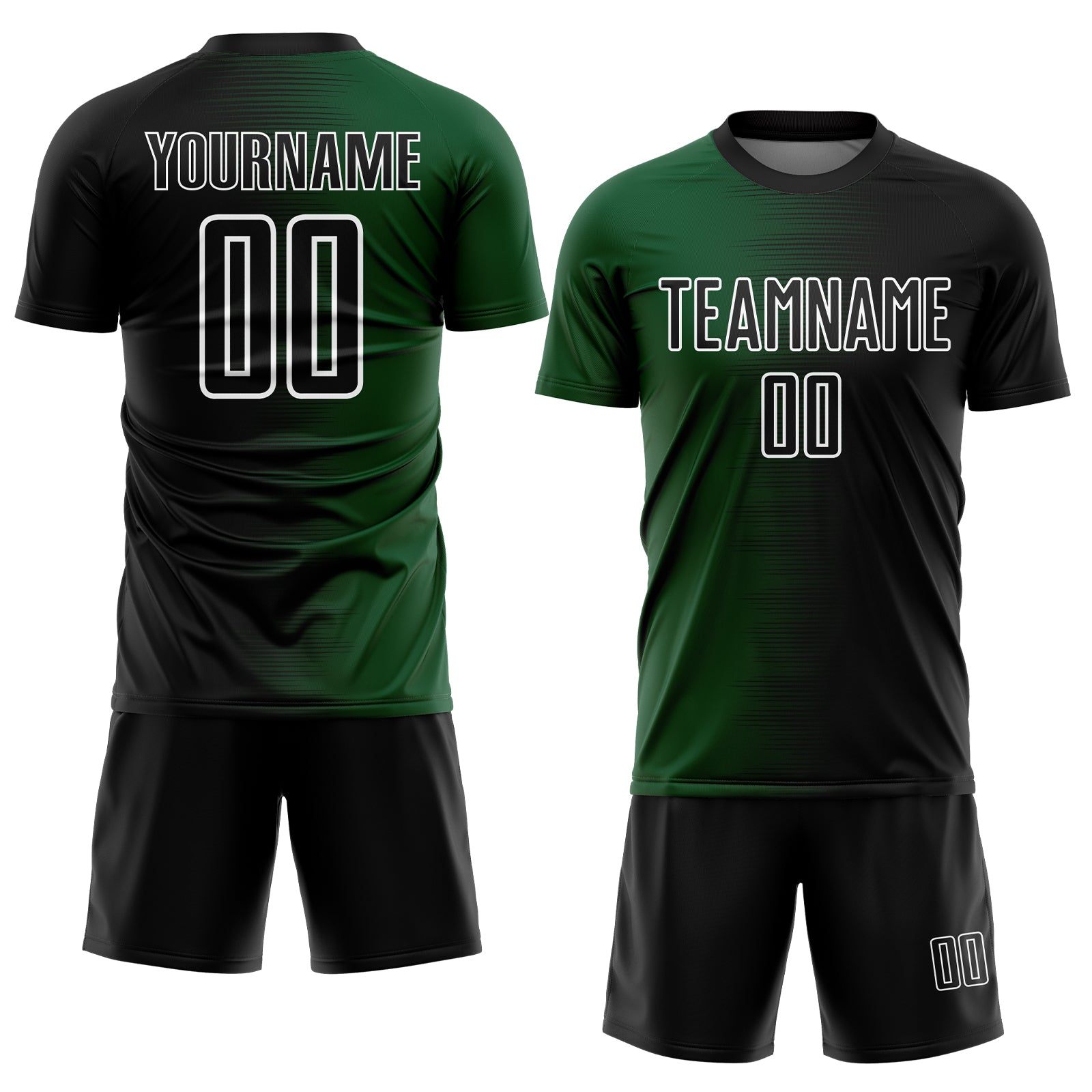 Custom Black Green-White Gradient Line Sublimation Soccer Uniform Jersey