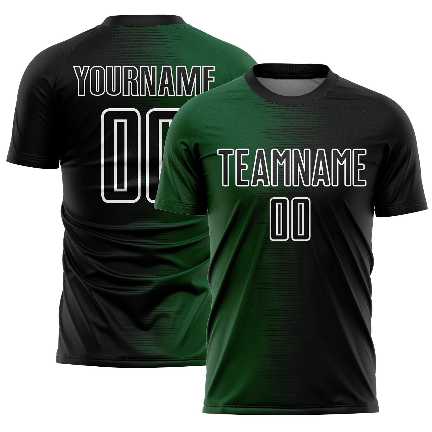 Custom Black Green-White Gradient Line Sublimation Soccer Uniform Jersey