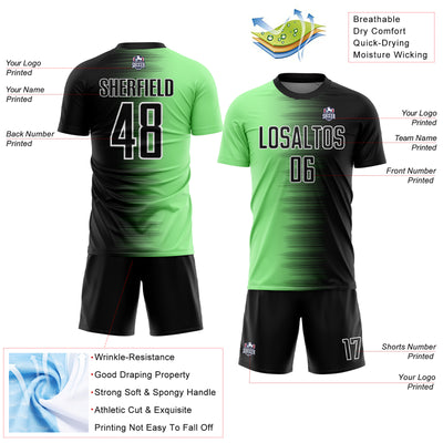 Custom Black Pea Green-White Gradient Line Sublimation Soccer Uniform Jersey