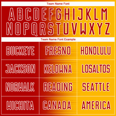 Custom Red Gold-White Gradient Line Sublimation Soccer Uniform Jersey