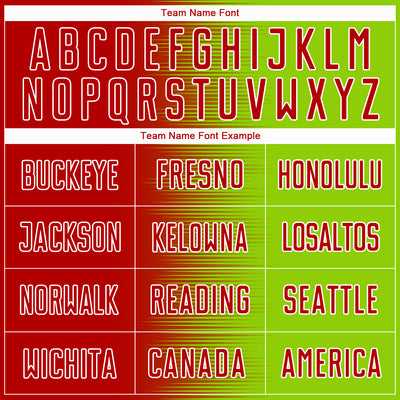 Custom Red Neon Green-White Gradient Line Sublimation Soccer Uniform Jersey