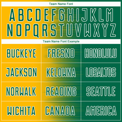 Custom Kelly Green Gold-White Gradient Line Sublimation Soccer Uniform Jersey