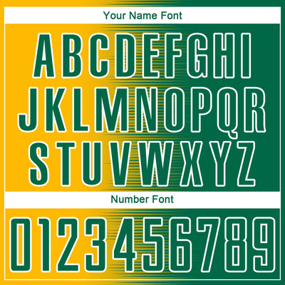 Custom Kelly Green Gold-White Gradient Line Sublimation Soccer Uniform Jersey