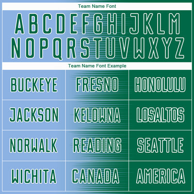 Custom Kelly Green Light Blue-White Gradient Line Sublimation Soccer Uniform Jersey