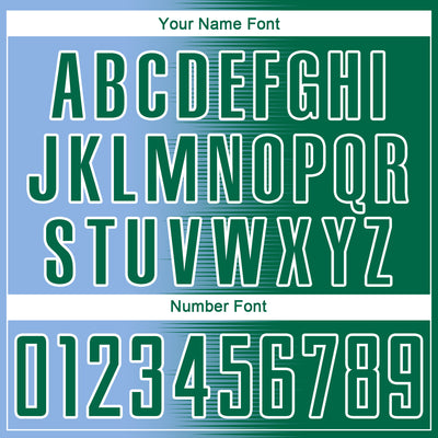 Custom Kelly Green Light Blue-White Gradient Line Sublimation Soccer Uniform Jersey