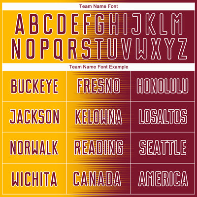 Custom Crimson Gold-White Gradient Line Sublimation Soccer Uniform Jersey