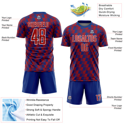 Custom Royal Red-White Line Sublimation Soccer Uniform Jersey