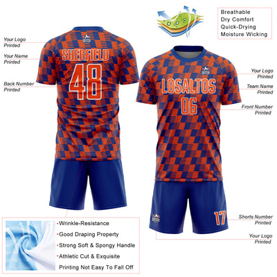 Custom Royal Orange-White Line Sublimation Soccer Uniform Jersey