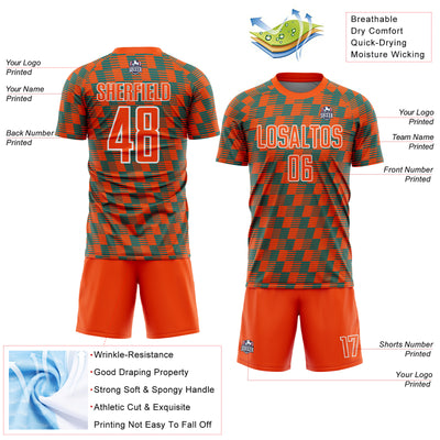 Custom Orange Teal-White Line Sublimation Soccer Uniform Jersey