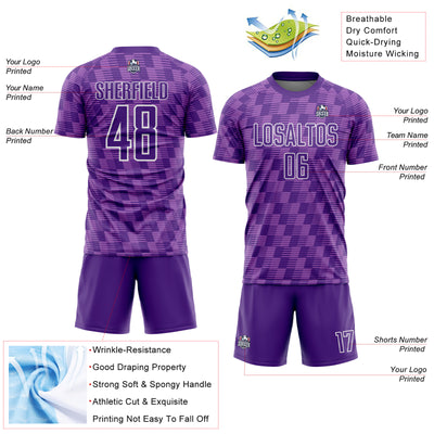 Custom Purple Medium Purple-White Line Sublimation Soccer Uniform Jersey