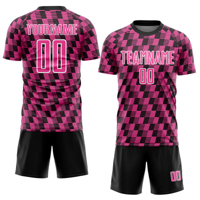 Custom Black Pink-White Line Sublimation Soccer Uniform Jersey