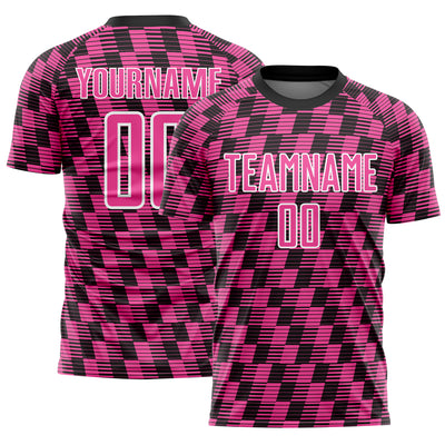 Custom Black Pink-White Line Sublimation Soccer Uniform Jersey