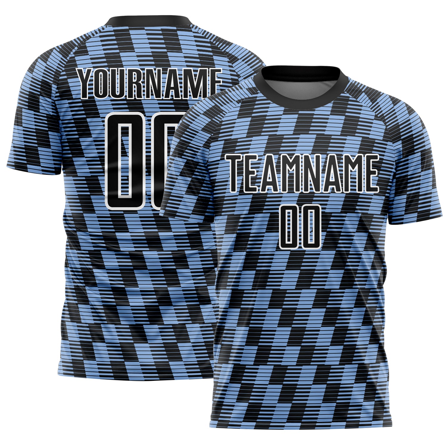 Custom Black Light Blue-White Line Sublimation Soccer Uniform Jersey