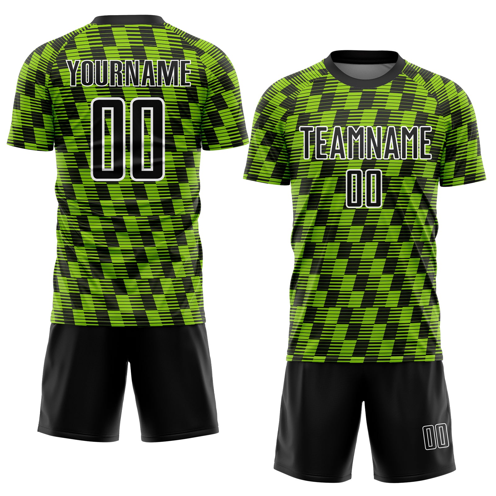 Custom Black Neon Green-White Line Sublimation Soccer Uniform Jersey