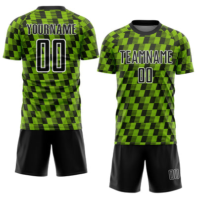 Custom Black Neon Green-White Line Sublimation Soccer Uniform Jersey