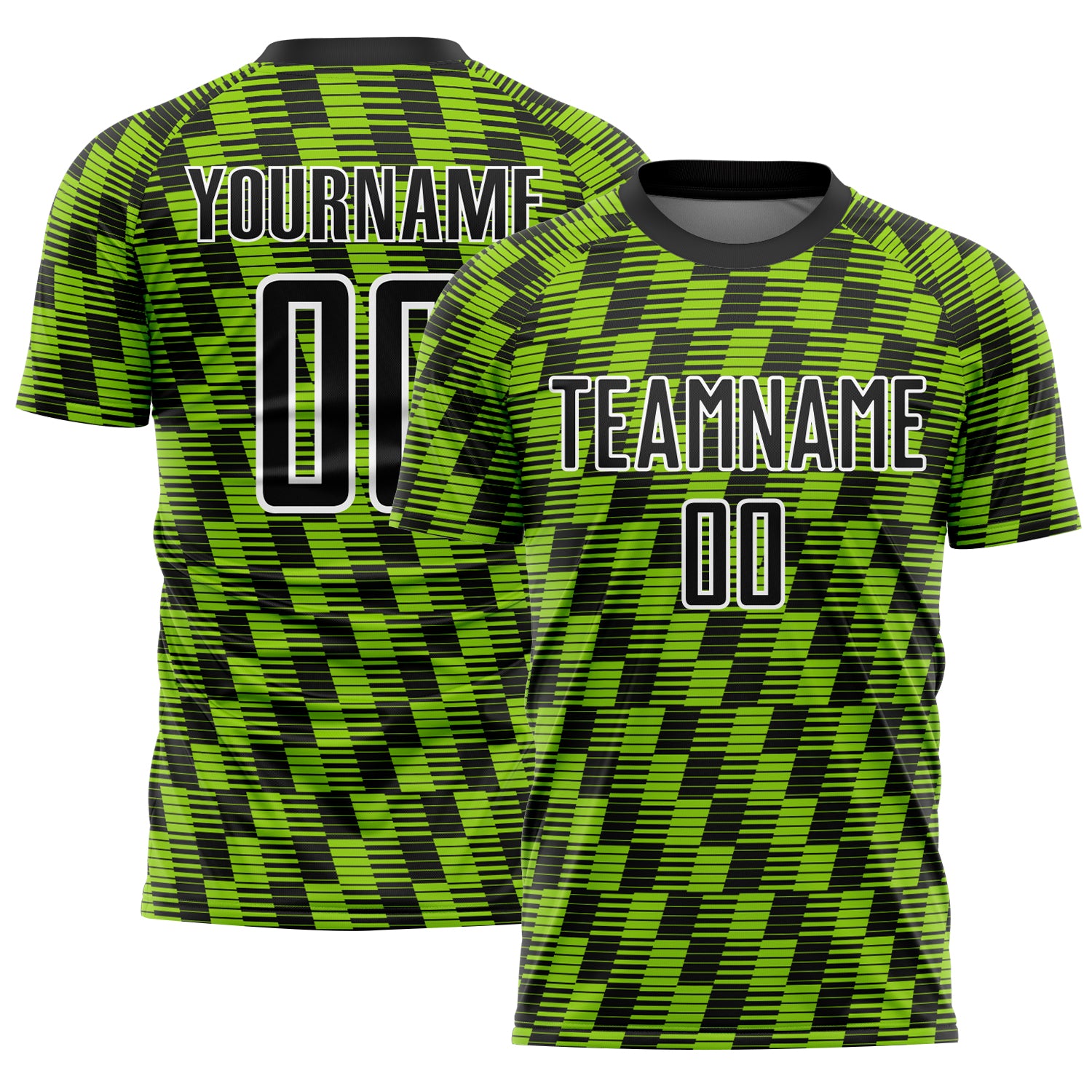 Custom Black Neon Green-White Line Sublimation Soccer Uniform Jersey