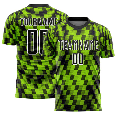 Custom Black Neon Green-White Line Sublimation Soccer Uniform Jersey