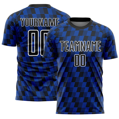 Custom Black Thunder Blue-White Line Sublimation Soccer Uniform Jersey