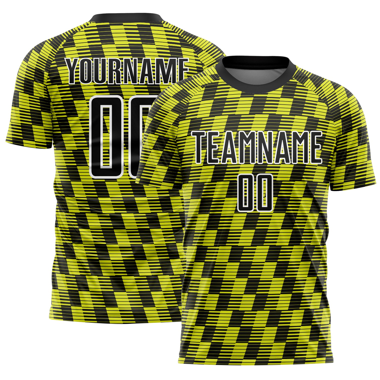 Custom Black Neon Yellow-White Line Sublimation Soccer Uniform Jersey