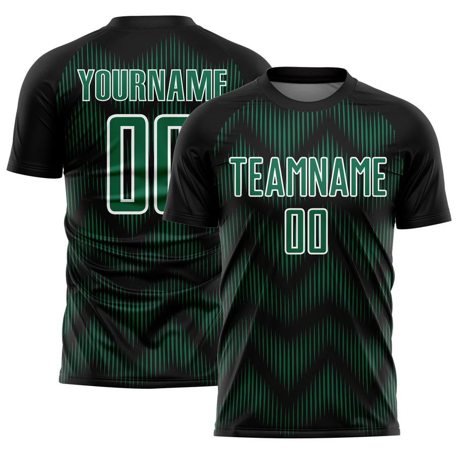 Custom Black Kelly Green-White Line Sublimation Soccer Uniform Jersey