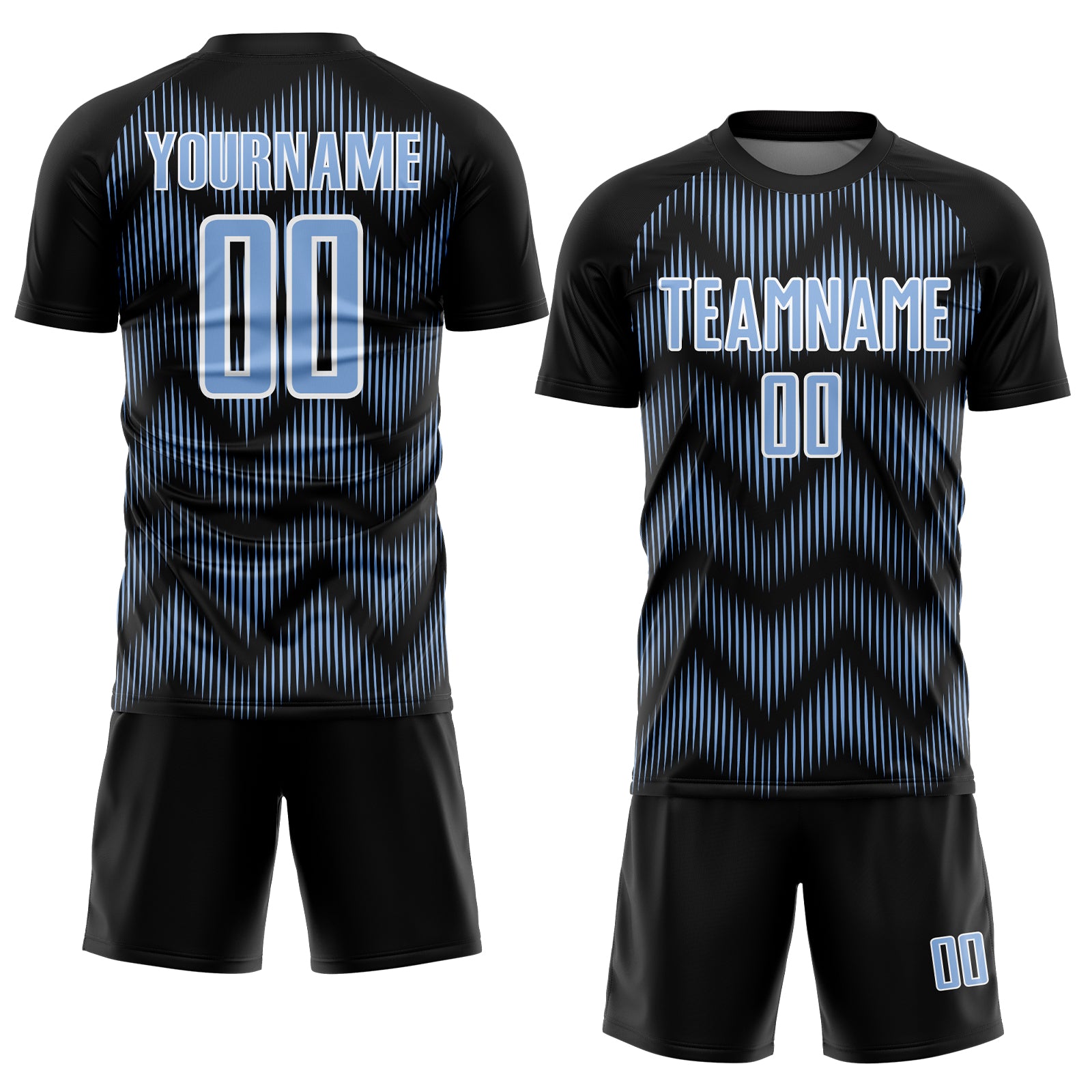 Custom Black Light Blue-White Line Sublimation Soccer Uniform Jersey
