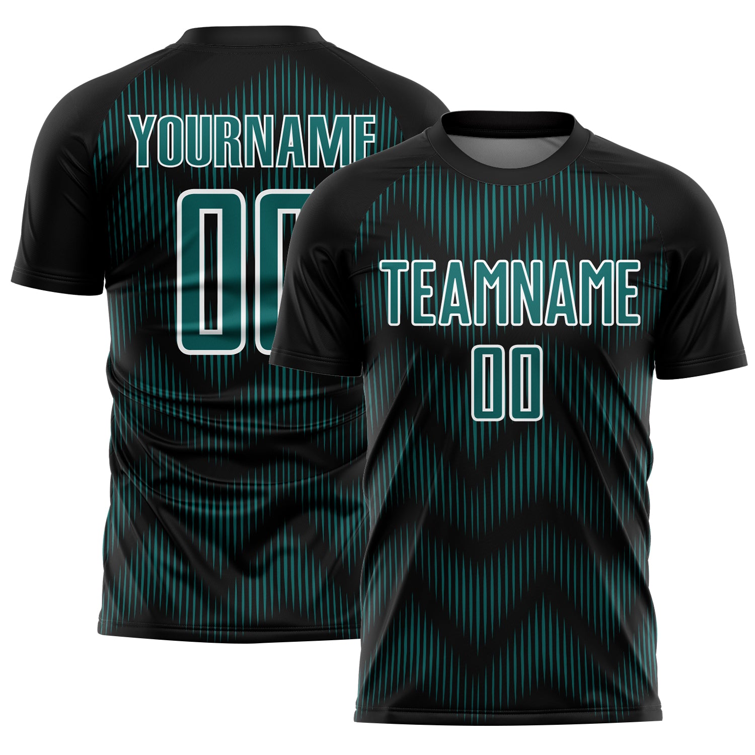 Custom Black Teal-White Line Sublimation Soccer Uniform Jersey