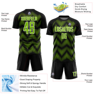Custom Black Neon Green-White Line Sublimation Soccer Uniform Jersey
