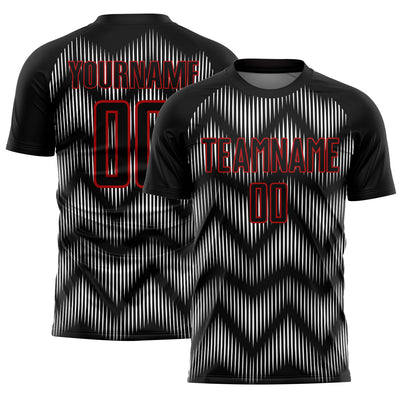 Custom Black Red-White Line Sublimation Soccer Uniform Jersey
