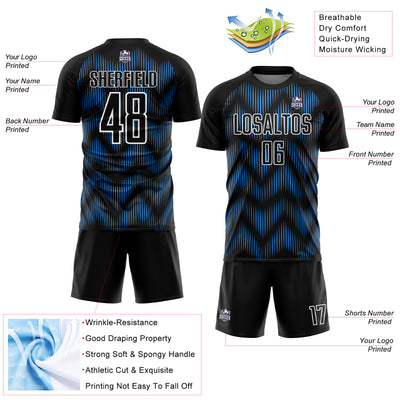 Custom Black Powder Blue-White Line Sublimation Soccer Uniform Jersey