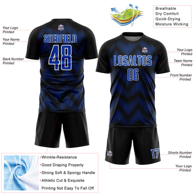 Custom Black Thunder Blue-White Line Sublimation Soccer Uniform Jersey