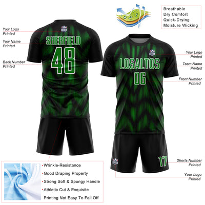 Custom Black Grass Green-White Line Sublimation Soccer Uniform Jersey