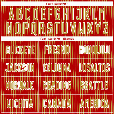 Custom Red Old Gold-White Line Sublimation Soccer Uniform Jersey