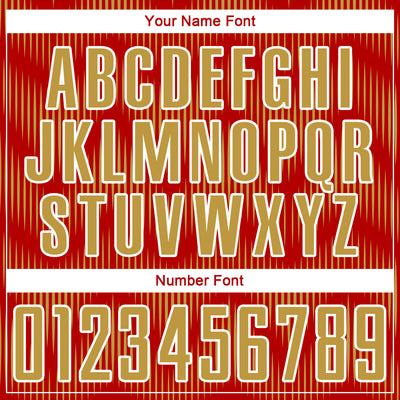 Custom Red Old Gold-White Line Sublimation Soccer Uniform Jersey