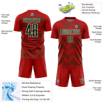 Custom Red Green-White Line Sublimation Soccer Uniform Jersey