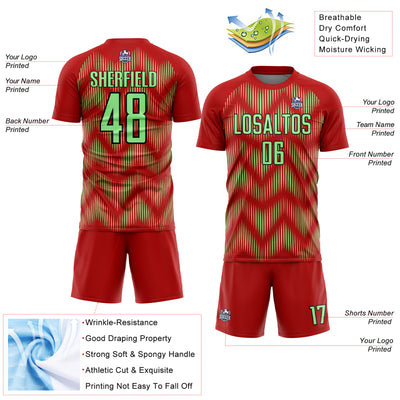 Custom Red Pea Green-Black Line Sublimation Soccer Uniform Jersey