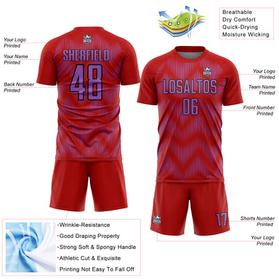 Custom Red Medium Purple-Black Line Sublimation Soccer Uniform Jersey