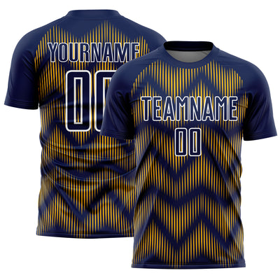 Custom Navy Gold-White Line Sublimation Soccer Uniform Jersey