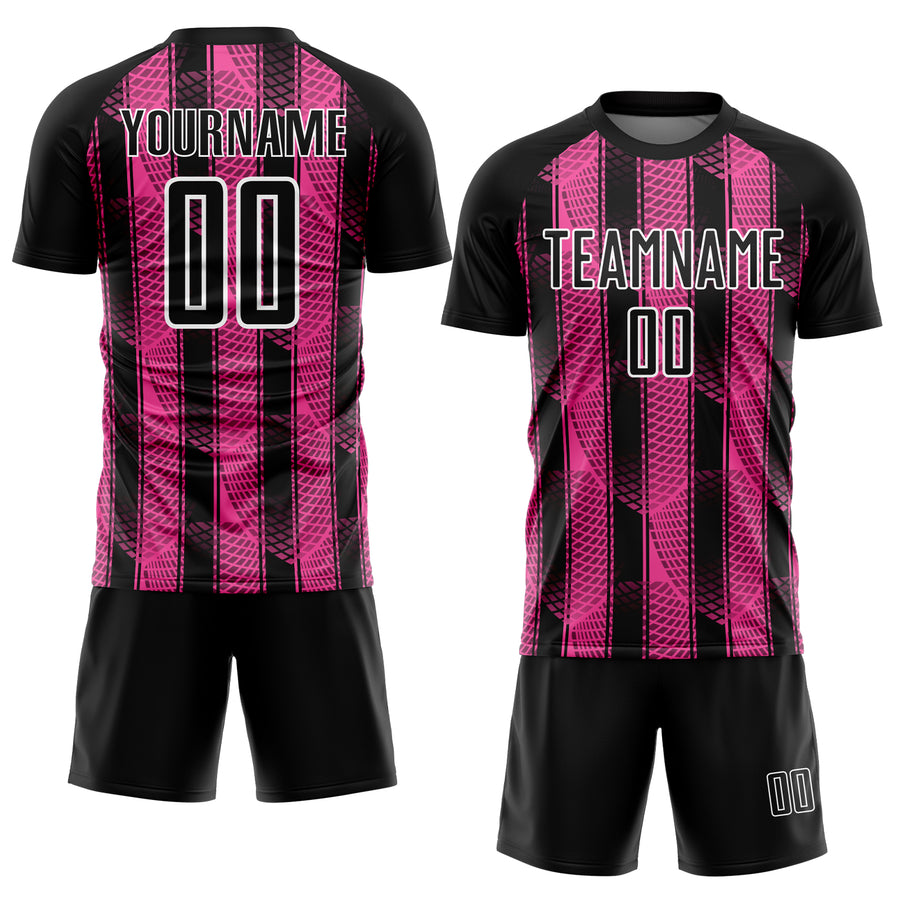 Custom Black Pink-White Abstract Network Sublimation Soccer Uniform Jersey