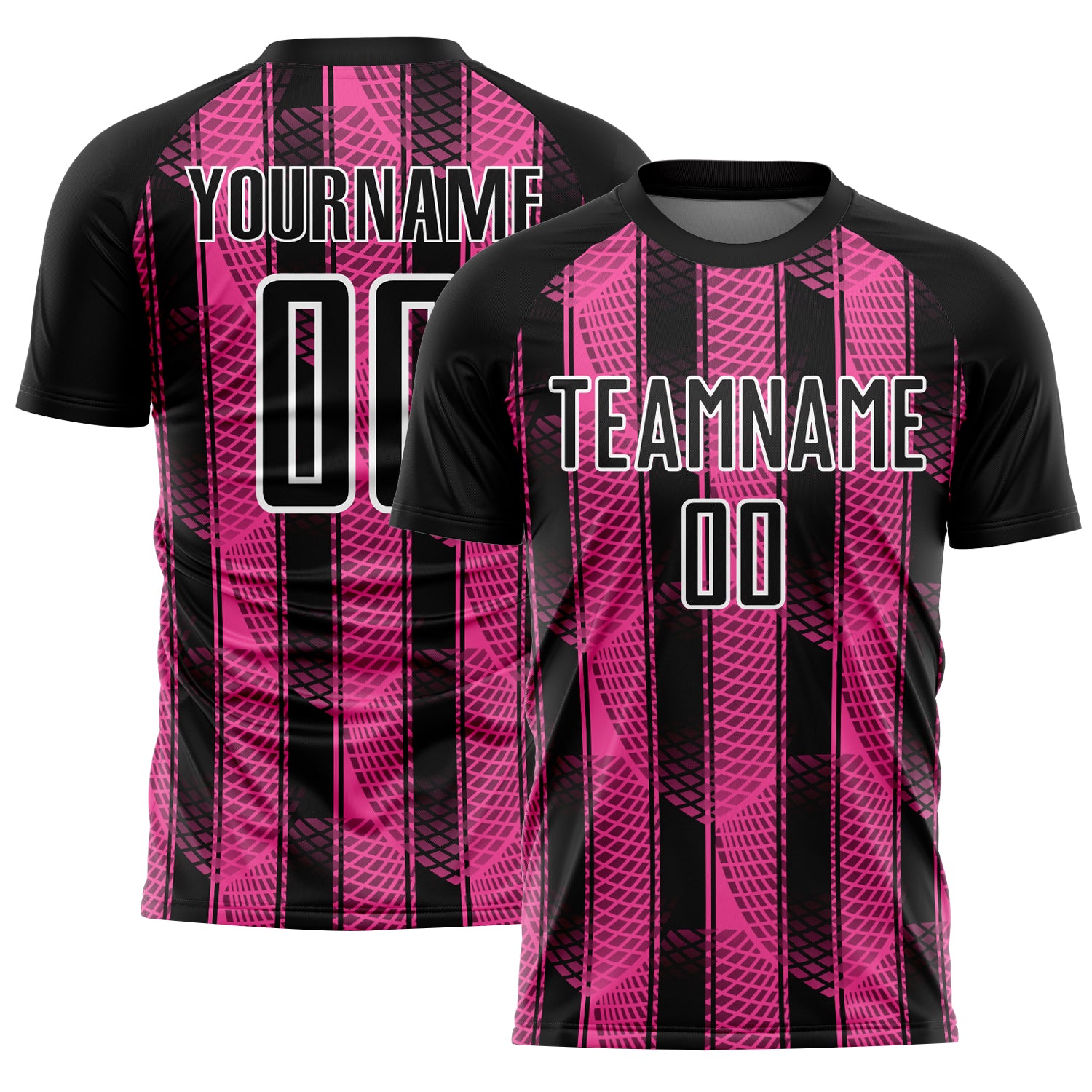 Custom Black Pink-White Abstract Network Sublimation Soccer Uniform Jersey