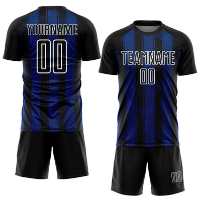 Custom Black Royal-White Abstract Network Sublimation Soccer Uniform Jersey