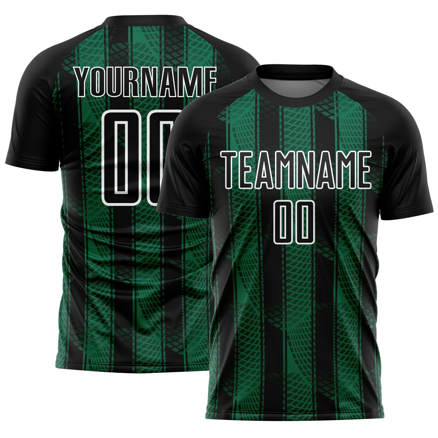 Custom Black Kelly Green-White Abstract Network Sublimation Soccer Uniform Jersey