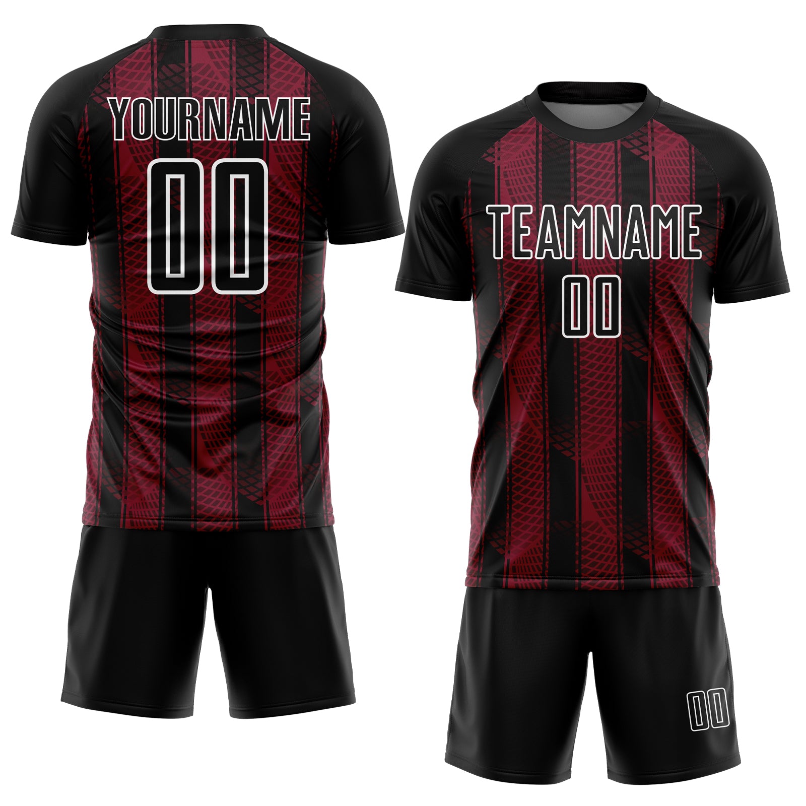 Custom Black Crimson-White Abstract Network Sublimation Soccer Uniform Jersey