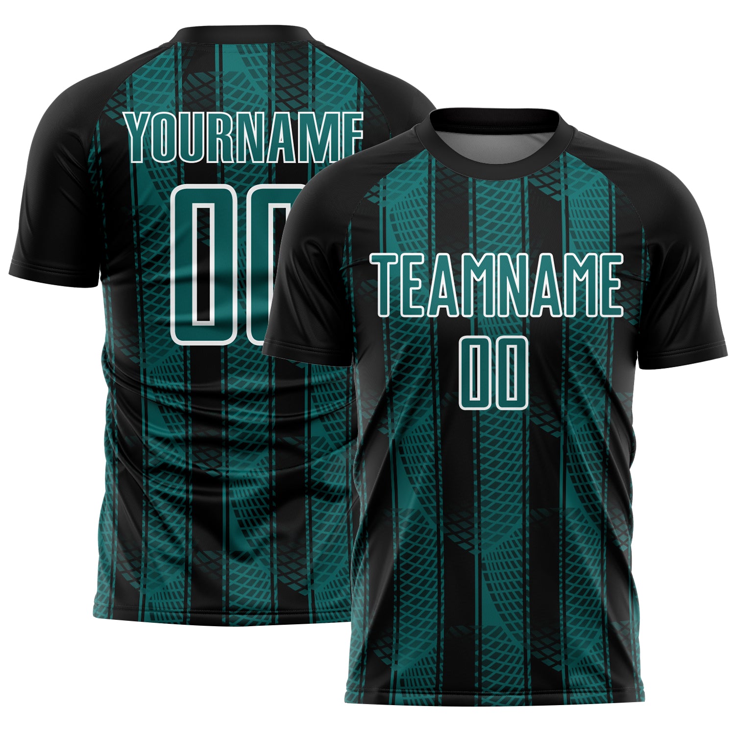 Custom Black Teal-White Abstract Network Sublimation Soccer Uniform Jersey