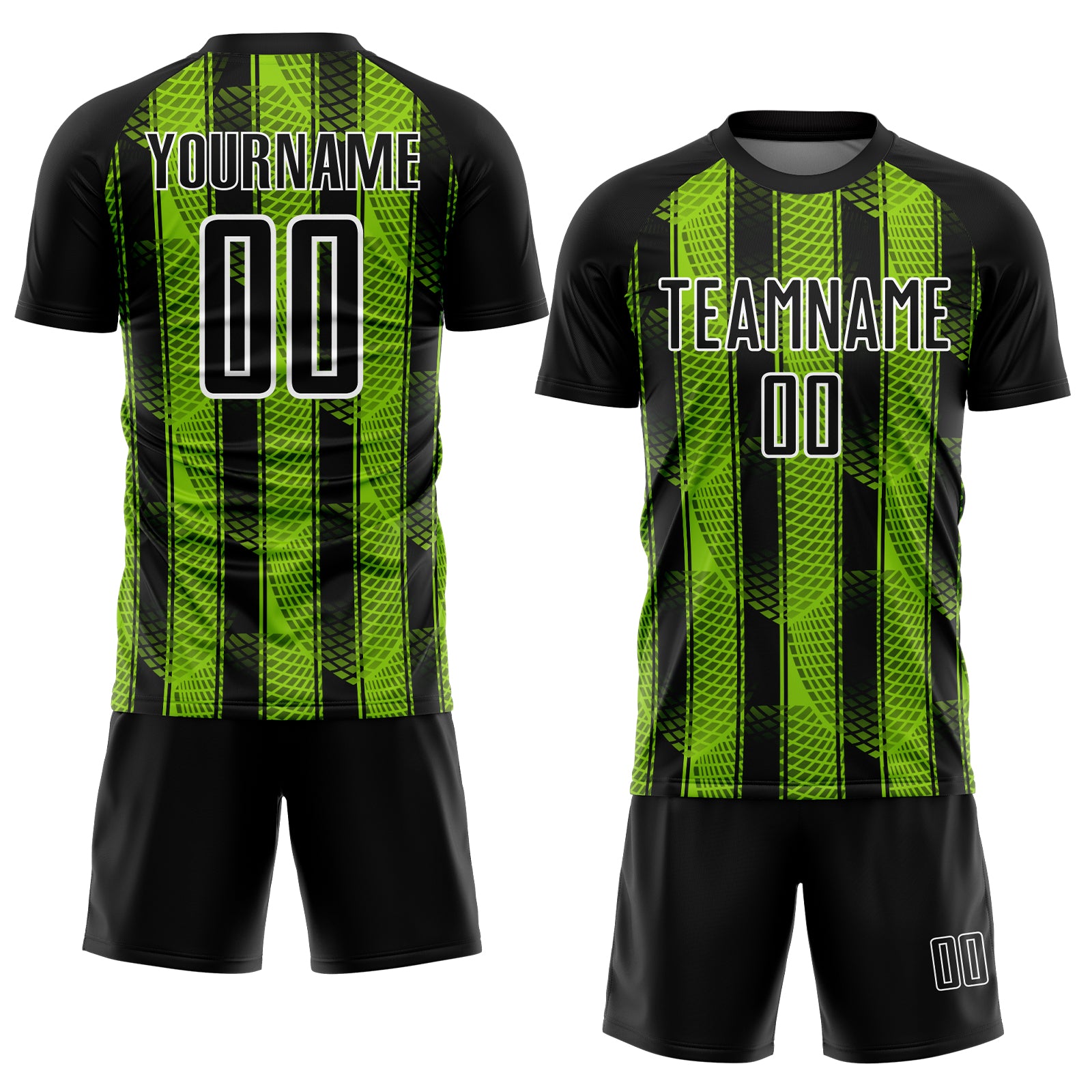 Custom Black Neon Green-White Abstract Network Sublimation Soccer Uniform Jersey