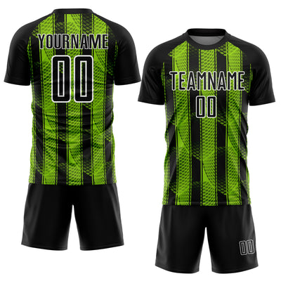 Custom Black Neon Green-White Abstract Network Sublimation Soccer Uniform Jersey