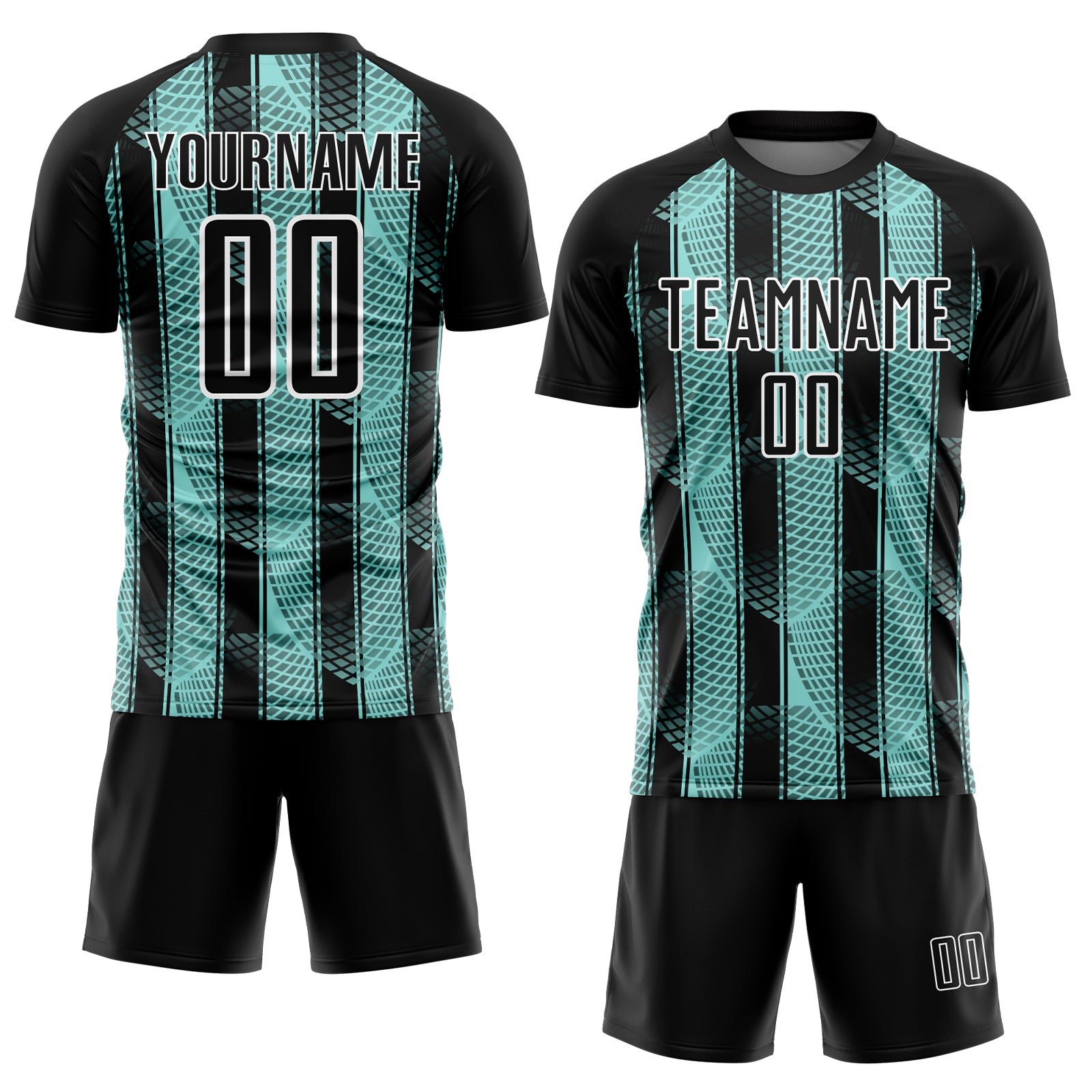 Custom Black Ice Blue-White Abstract Network Sublimation Soccer Uniform Jersey