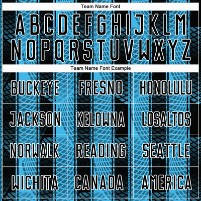 Custom Black Sky Blue-White Abstract Network Sublimation Soccer Uniform Jersey