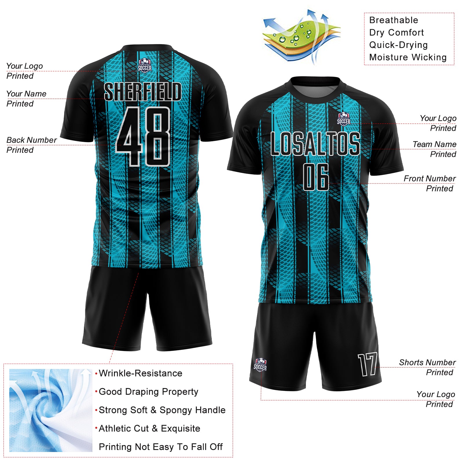 Custom Black Lakes Blue-White Abstract Network Sublimation Soccer Uniform Jersey
