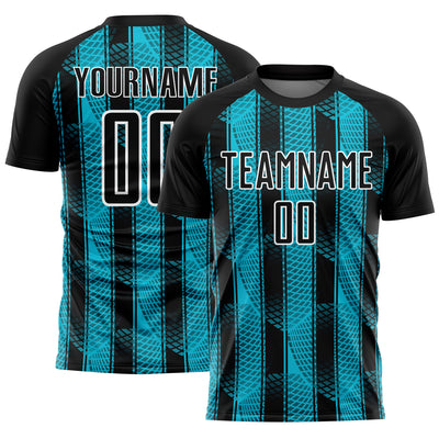 Custom Black Lakes Blue-White Abstract Network Sublimation Soccer Uniform Jersey