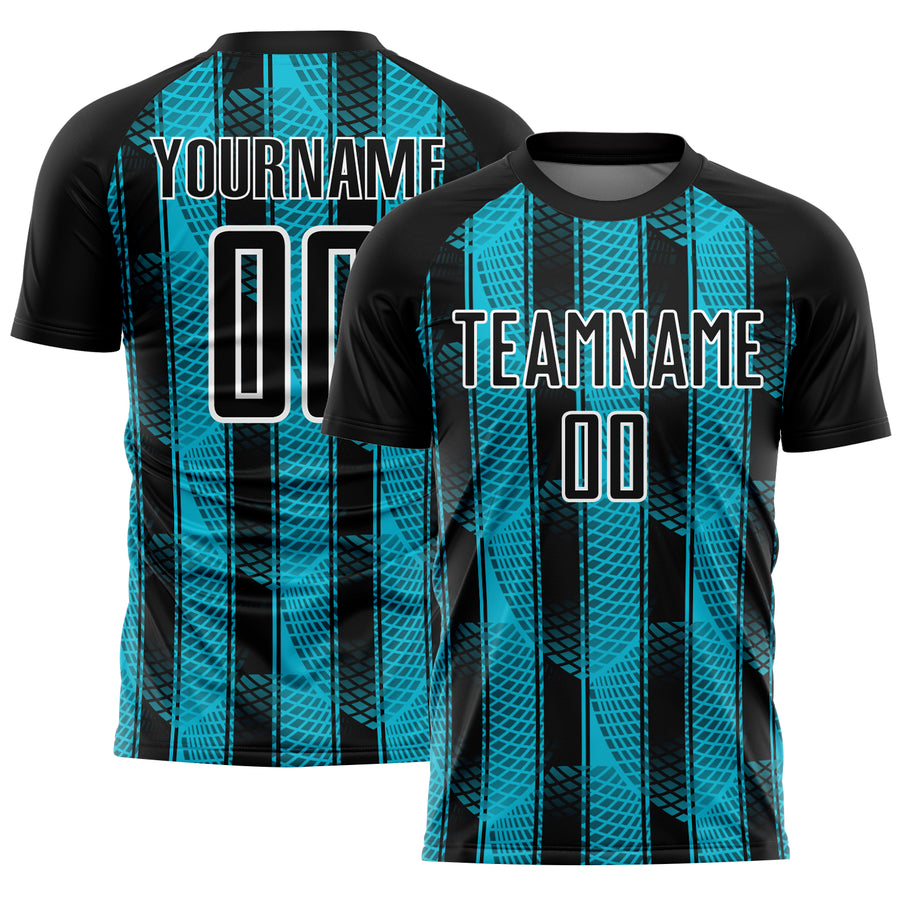 Custom Black Lakes Blue-White Abstract Network Sublimation Soccer Uniform Jersey